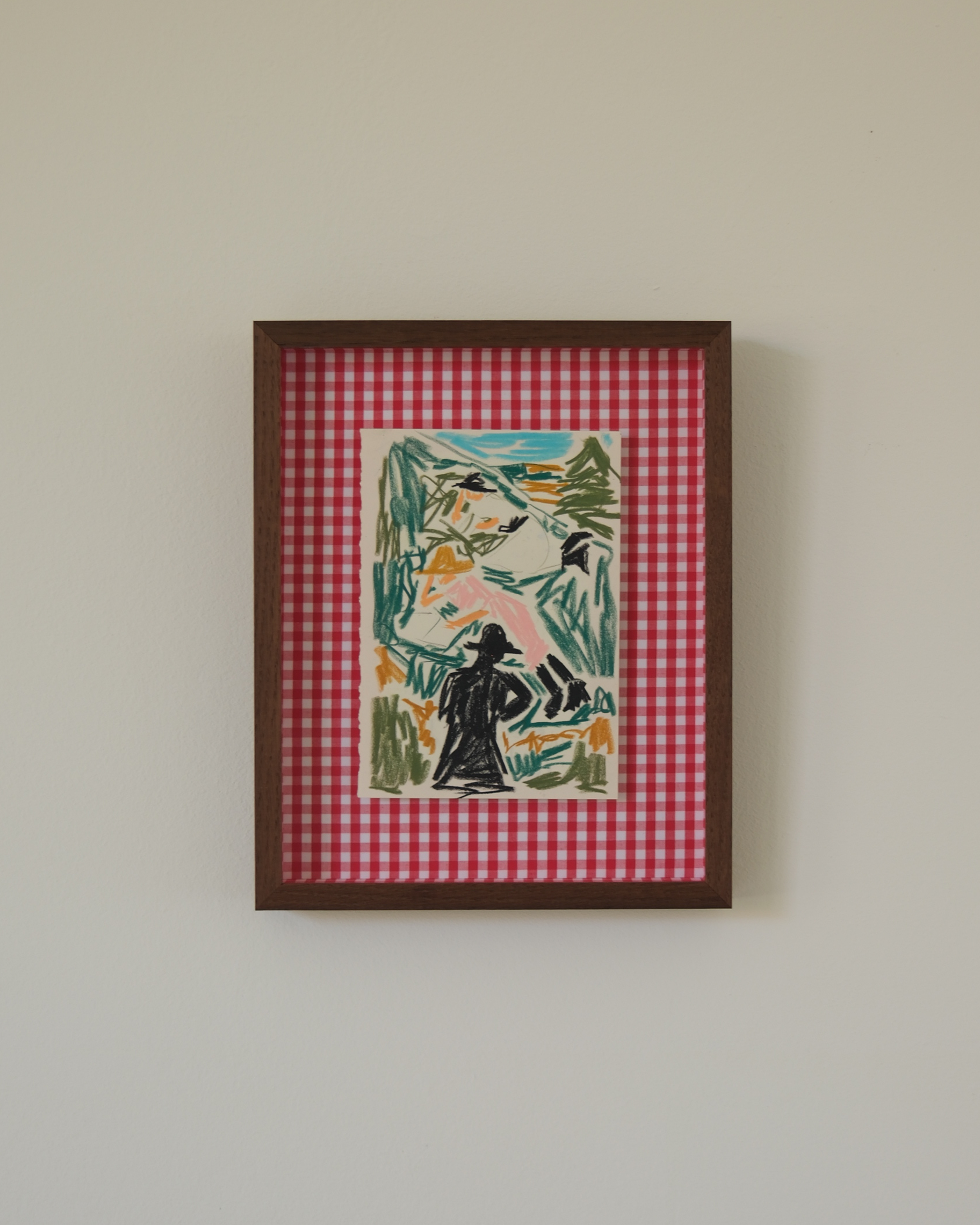 Vrouwen lezen in het gras
A5 - custom framed with vichy fabric
Crayons on Paper
€805