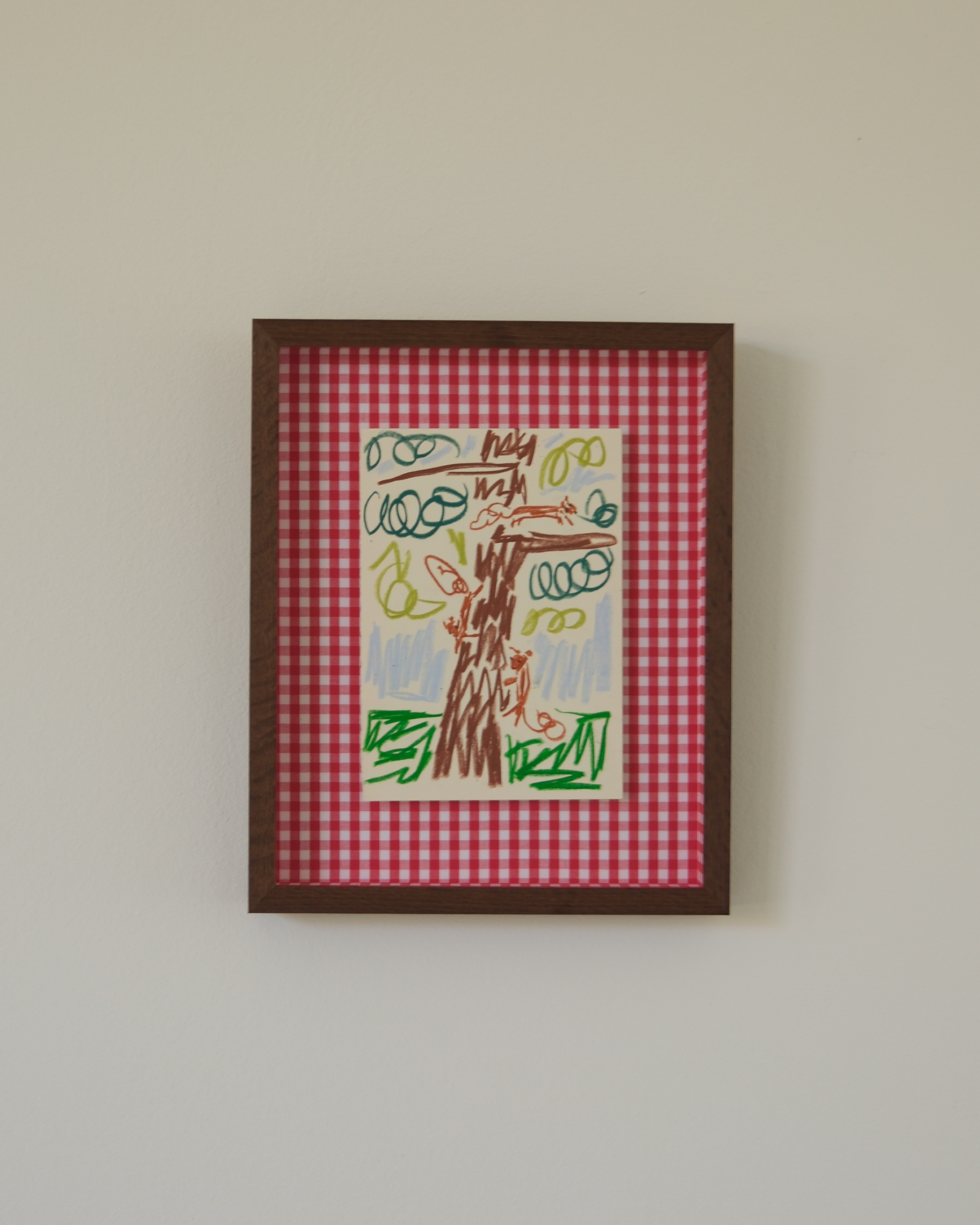 Eekhoorntjes in boom
A5 - custom framed with vichy fabric
Crayons on Paper
€805