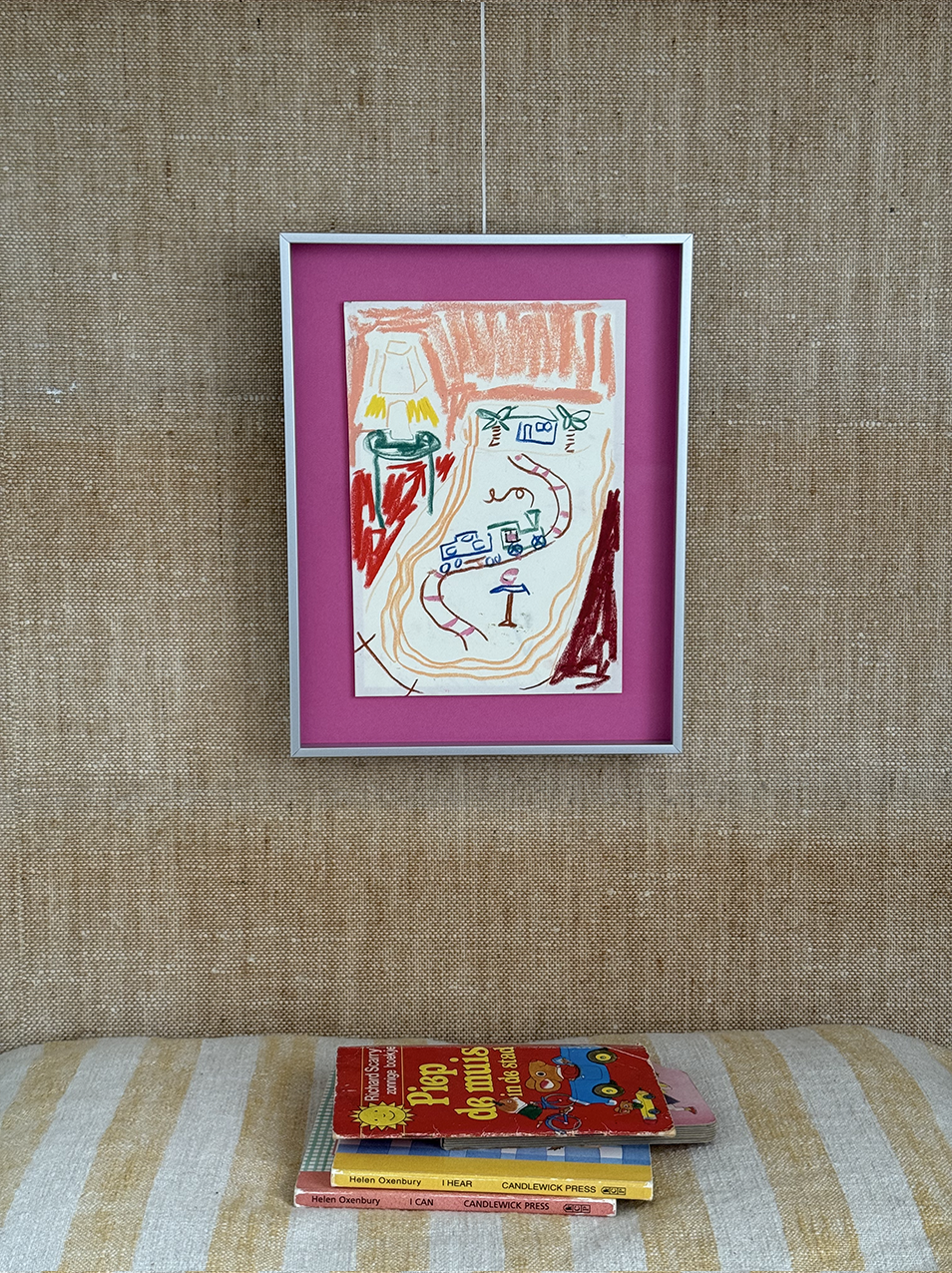 Kids Room (For Sale)
Crayon on Paper 
A5 Drawing 
Silver Frame & Artglass — 20,7 x 27 cm
Price:  € 650