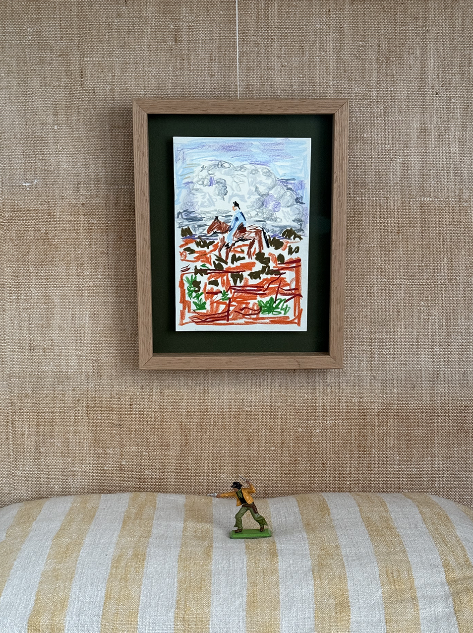 Cowboy (Sold)
Crayon on Paper 
A5 Drawing 
Solid Oak & Artglass — 20,7 x 27 cm
Price:  € 650