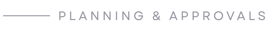 Text reading 'PLANNING & APPROVALS' in gray uppercase letters on a plain white background.