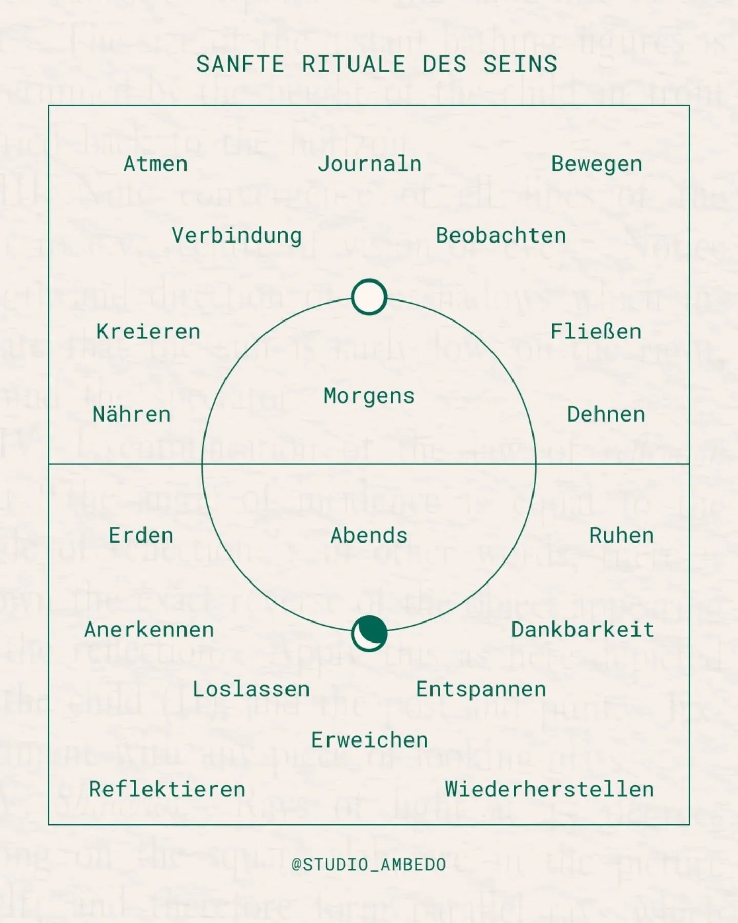 Sanfte Rituale sind ein Geschenk an dein Nervensystem.🍃
Sie helfen dir, den Rhythmus deines K&ouml;rpers zu sp&uuml;ren, deine Gedanken zu ordnen und in deiner Mitte anzukommen. Kleine, bewusst gew&auml;hlte Momente k&ouml;nnen Stress reduzieren, Kl
