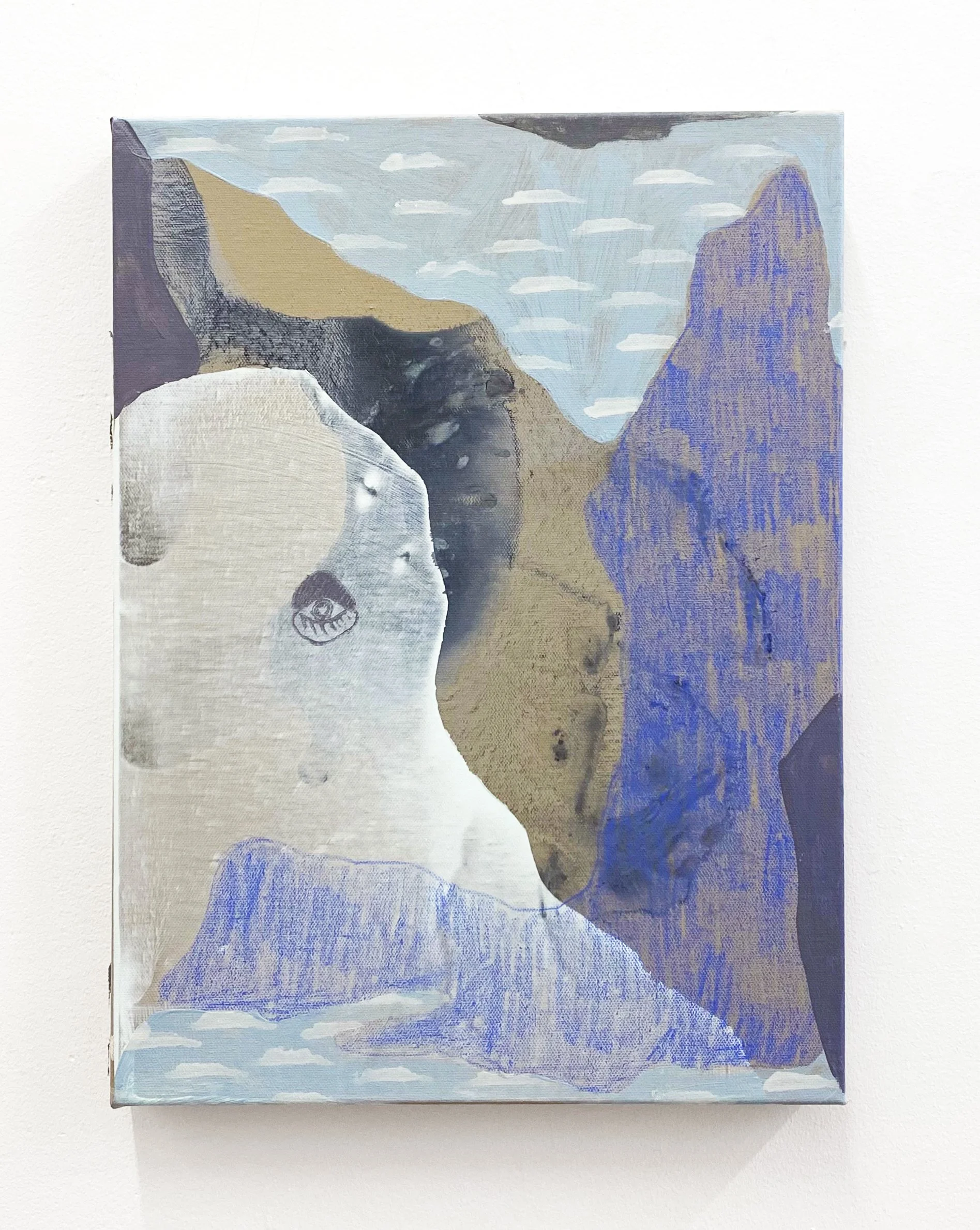 "Winter III", Acrylic, Caran D'Ache, & spray paint on canvas, 16"x12", 2023