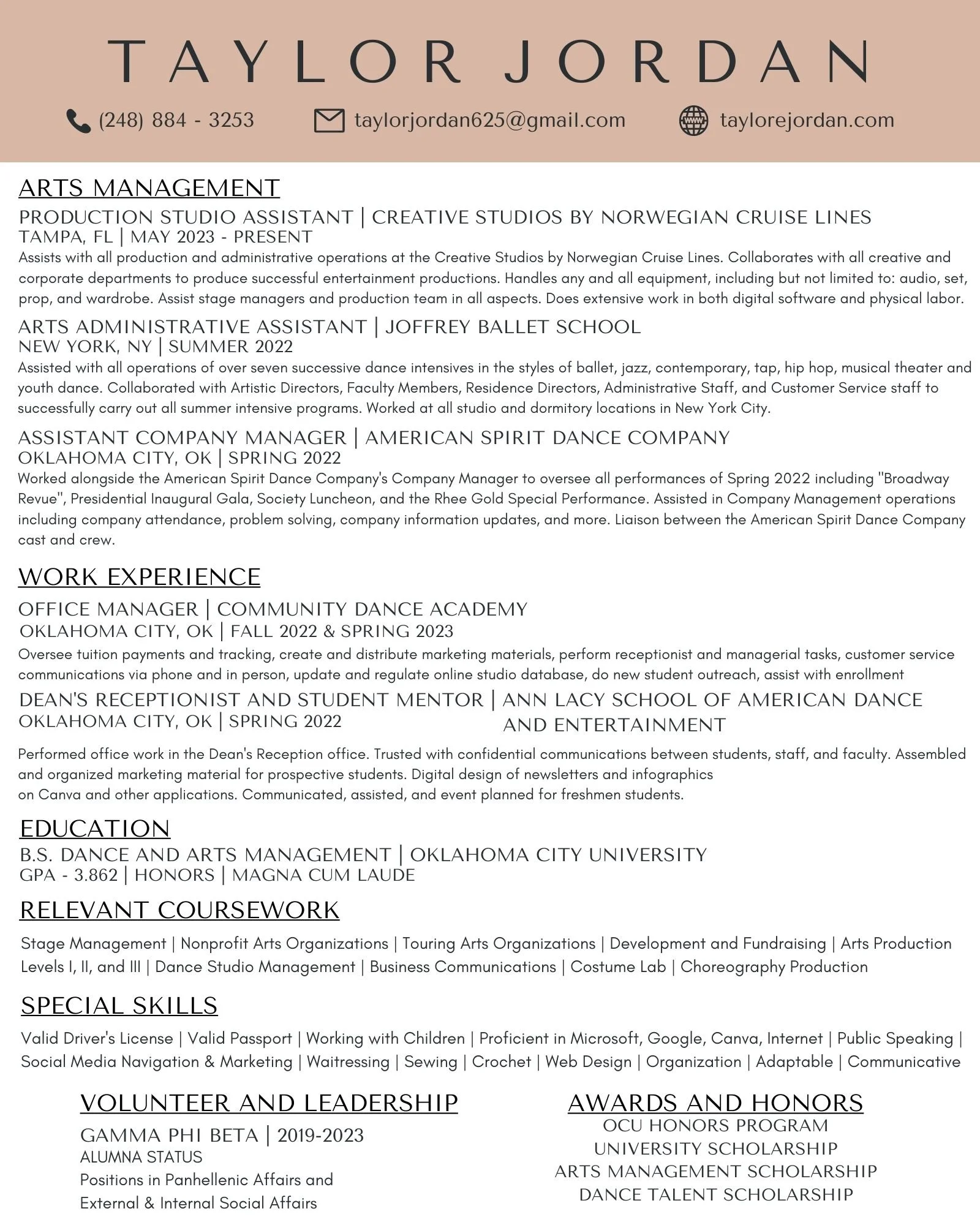 Headshot and Resumes Taylor Jordan - 2023 RESUMES