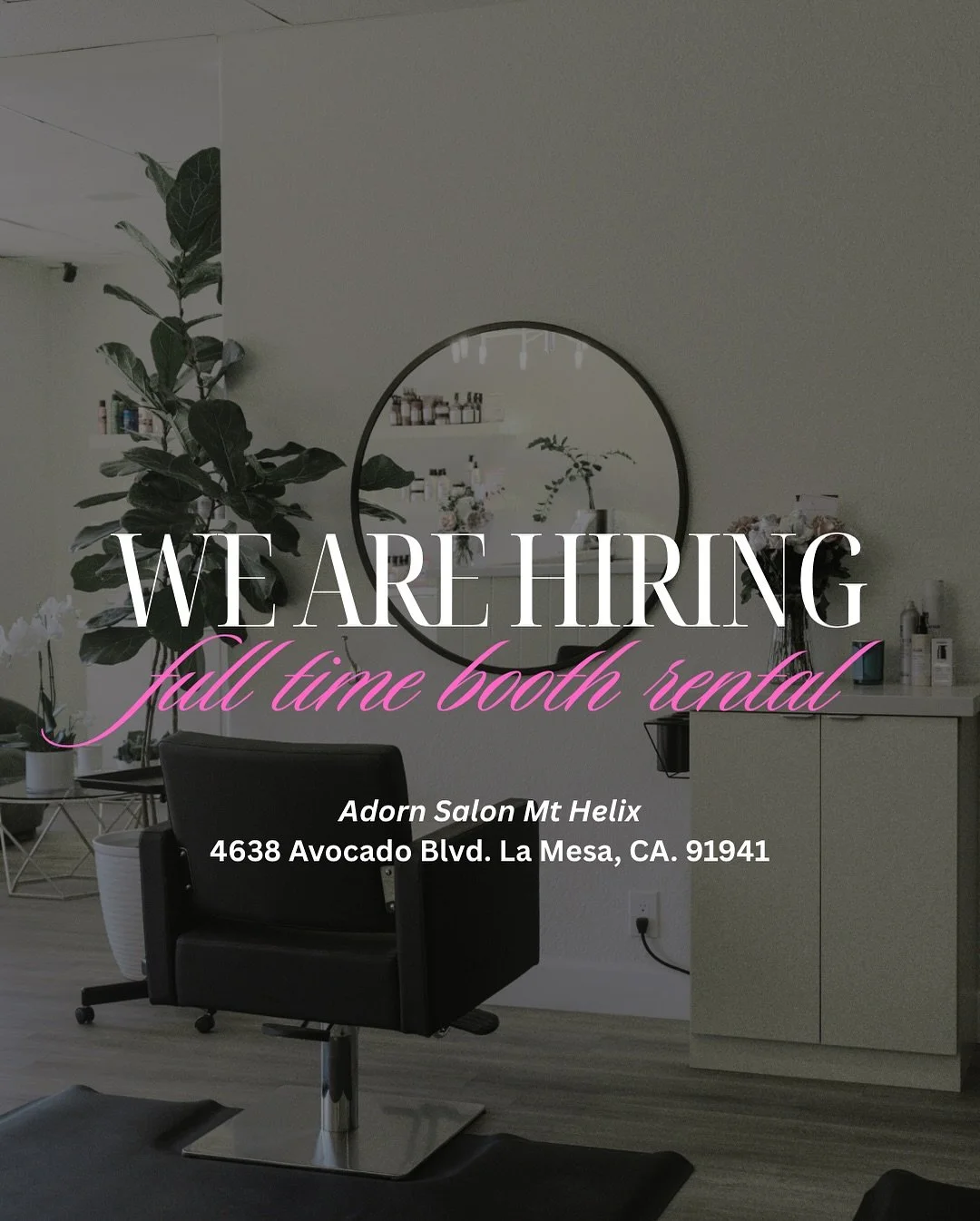 ✨ We&rsquo;re Hiring at Adorn Salon Mt. Helix! ✨
We&rsquo;re looking for talented stylists ready to take the next step in their career. Join a creative, supportive team where luxury meets laid-back vibes.

💇&zwj;♀️ Full-time booth rental available
?