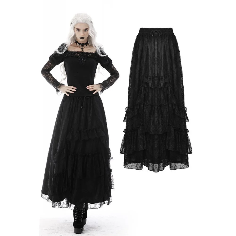 Elegant Frilly Lace Maxi Skirt by Dark in Love