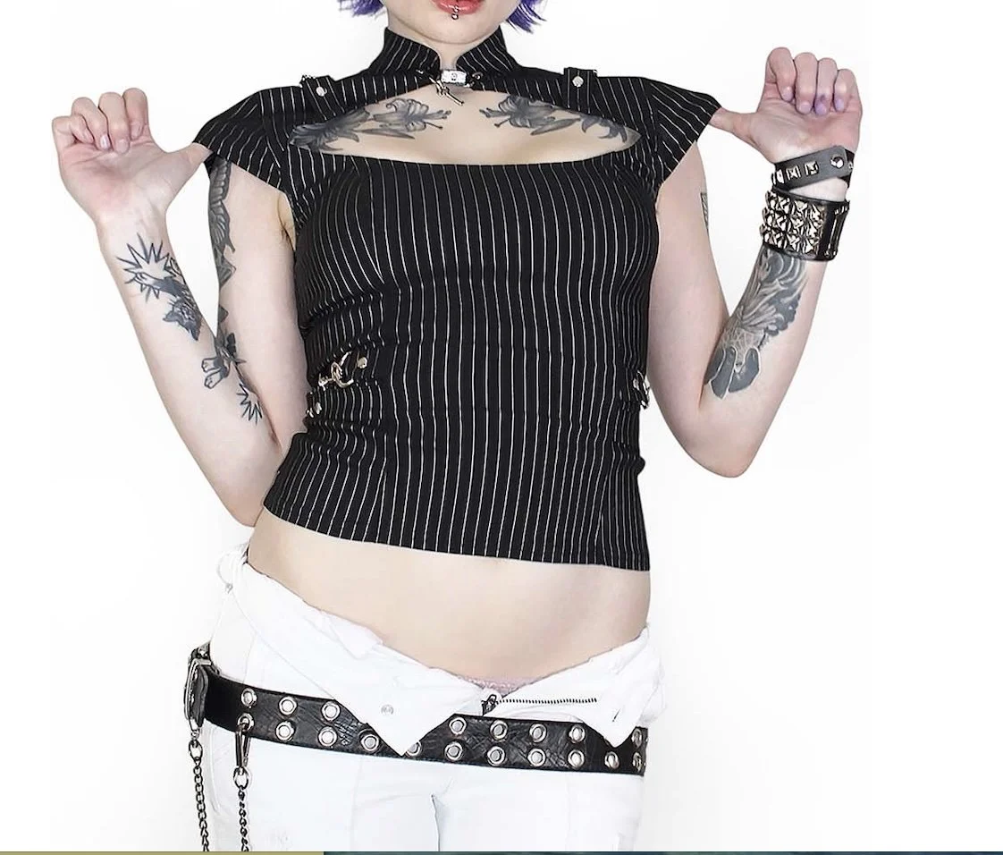 Lip Service Pinstripe Gangsta Pranksta Lock Top