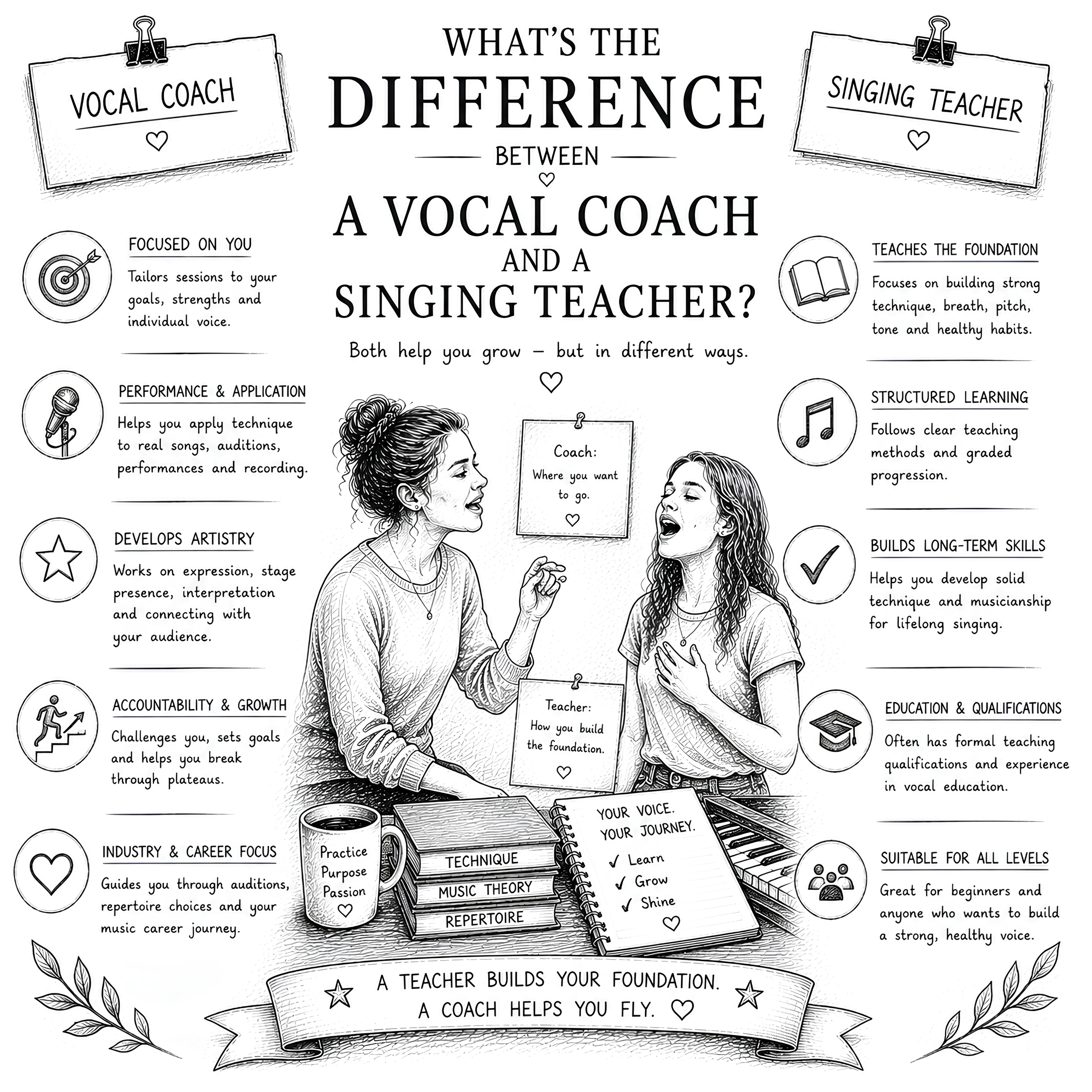 What's the difference between a vocal coach and a singing teacher?
