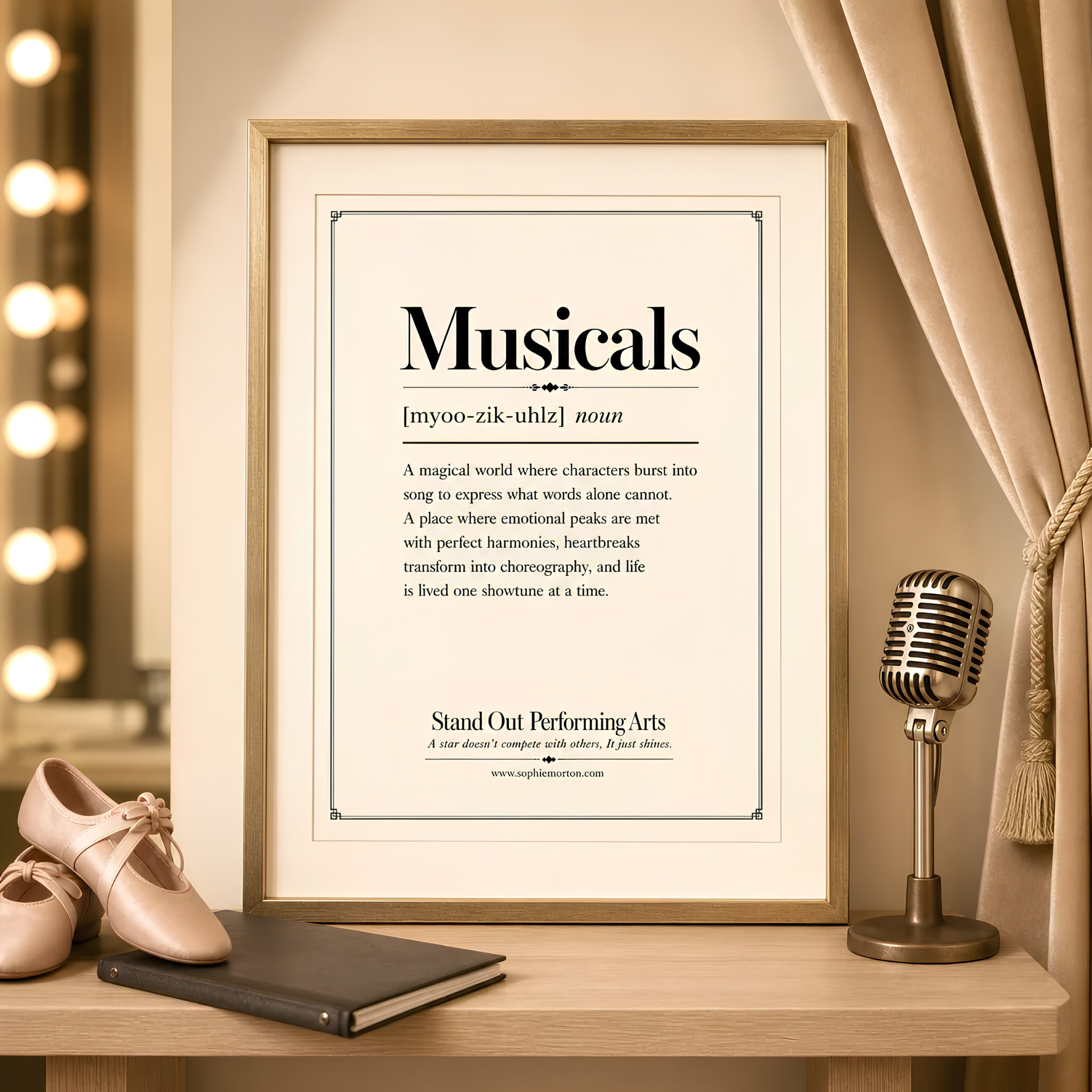 Musicals definition digital art poster for musical theatre students, singing, acting and dance training in Berkshire