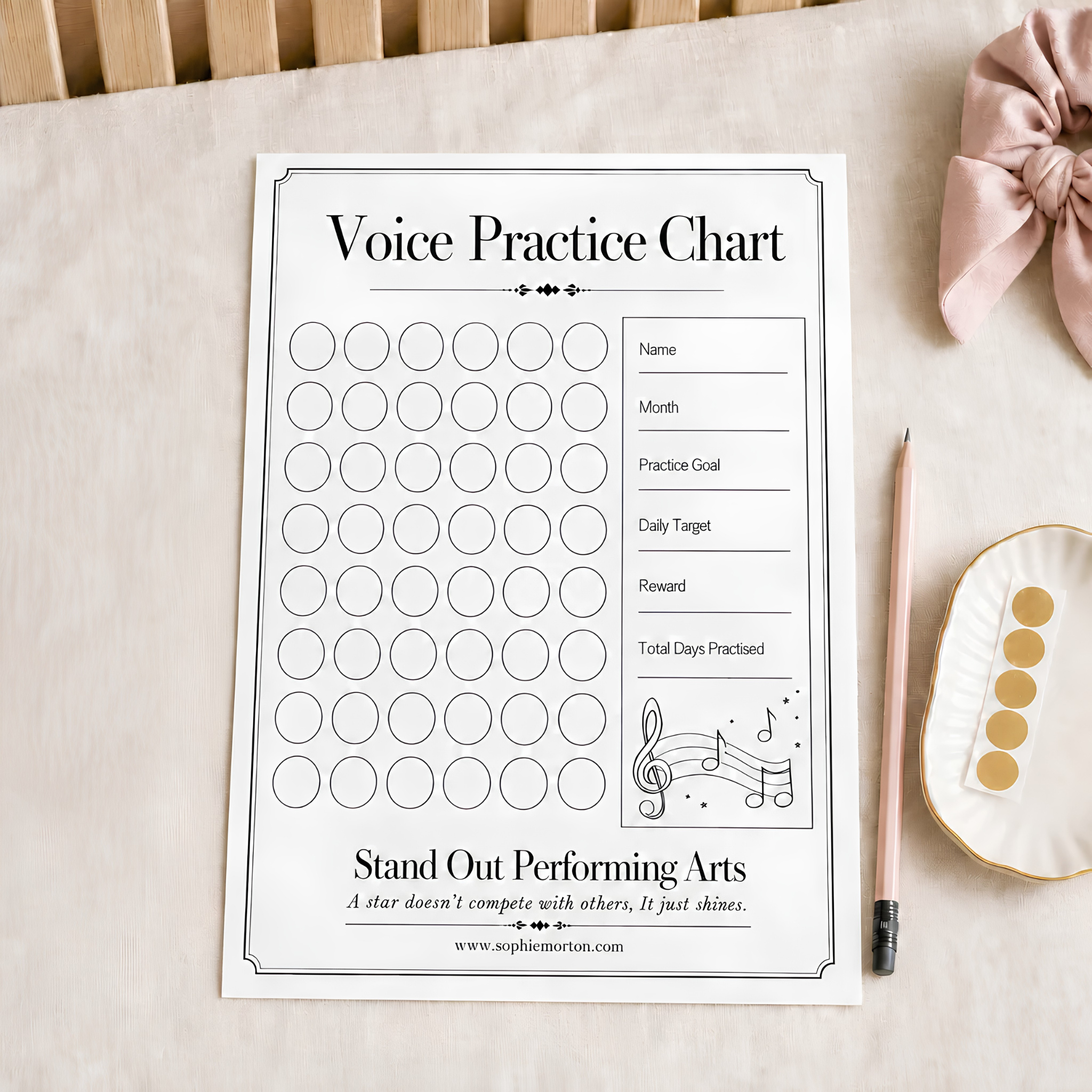 Voice Practice Chart daily habit tracker for singing students, vocal coaching and music lessons in Berkshire