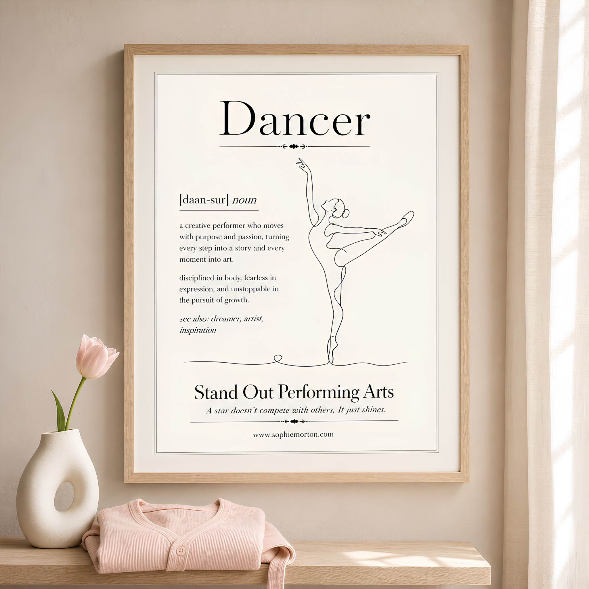 Dancer definition minimalist digital art poster for dance lessons and performing arts students in Bristol and Fishponds
