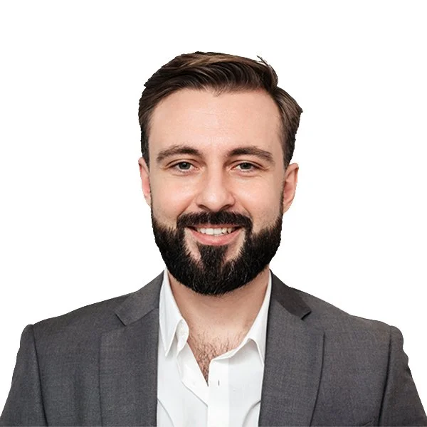 Young bearded man posing for a professional passport photo at Ob Cruz Photography in Prosser, WA, with clean lighting and fast turnaround service.