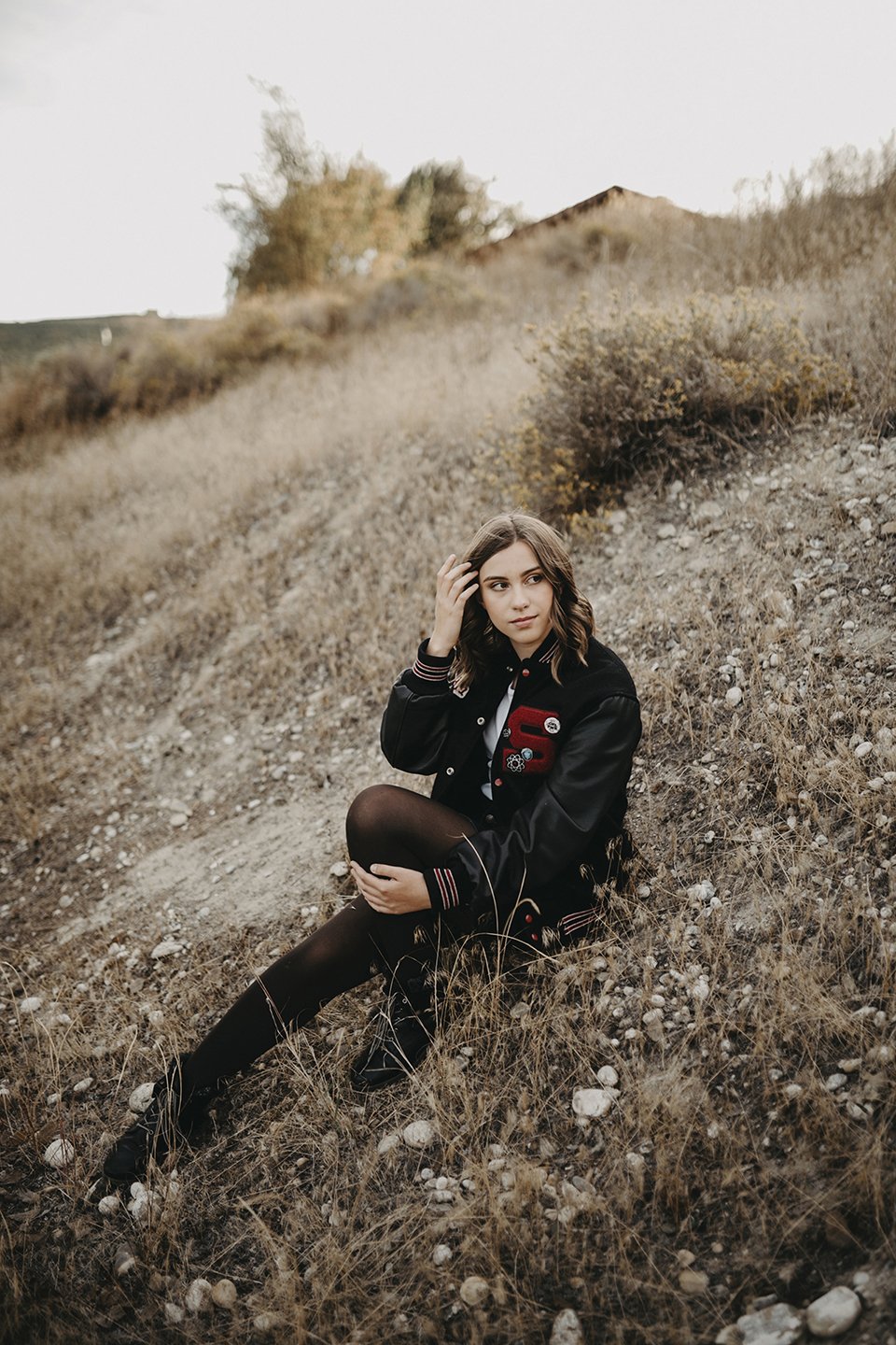 A modern, editorial senior portrait at Harrison Hill in Sunnyside,WA.