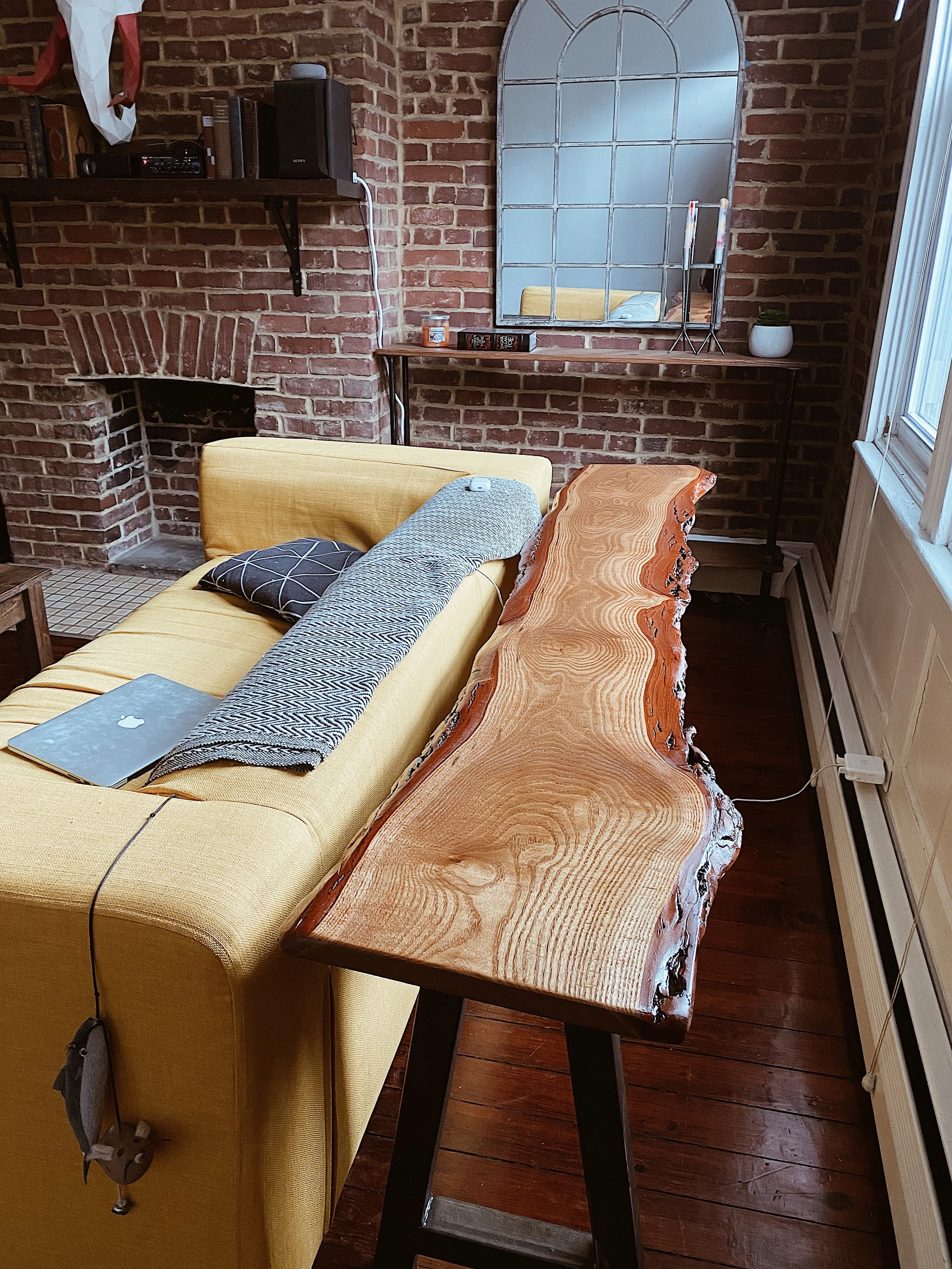 live edge table (and skinny table in back)