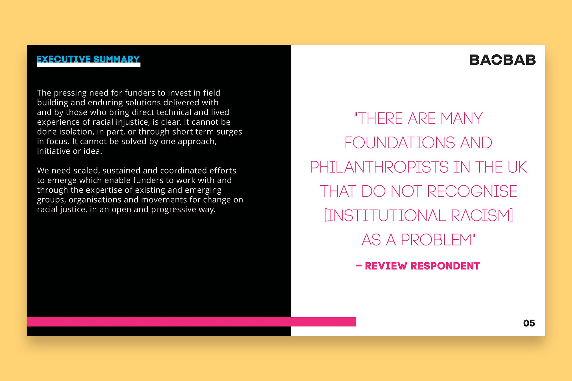 The BAOBAB Foundation report Digging Deeper: Insights on Tailored Funding to Organisations led by Black people and communities experiencing racial injustice in 2020