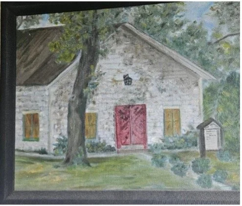 Painting of the original St. Margaret’s Church. Same outdoor sign stands today.