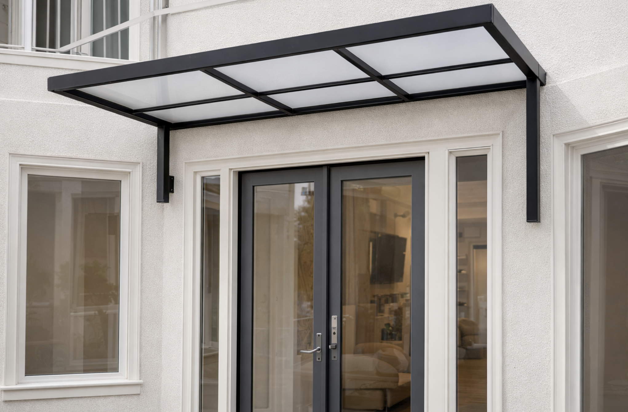 Custom metal entry canopy with powder-coated steel construction