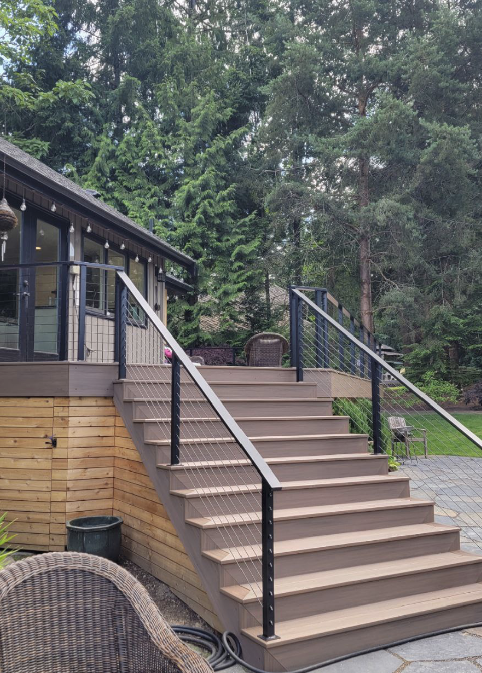 Interior cable railing system for residential staircase