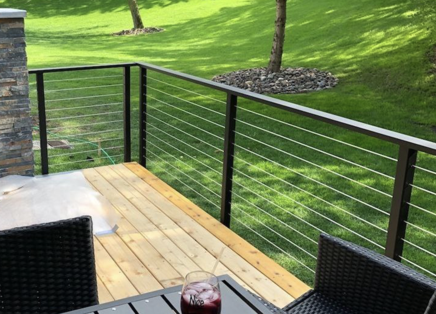 Modern cable railings with horizontal cables and metal posts