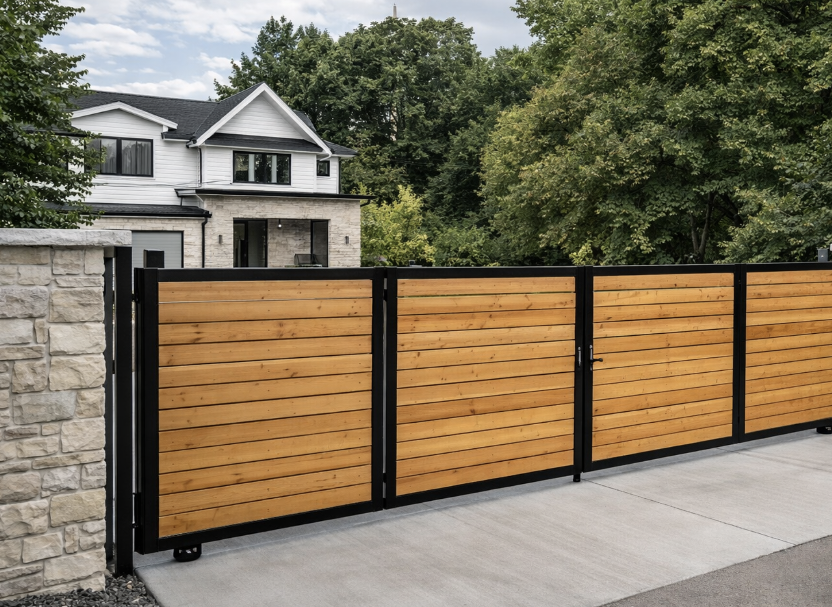 Custom residential metal gate with powder-coated steel frame