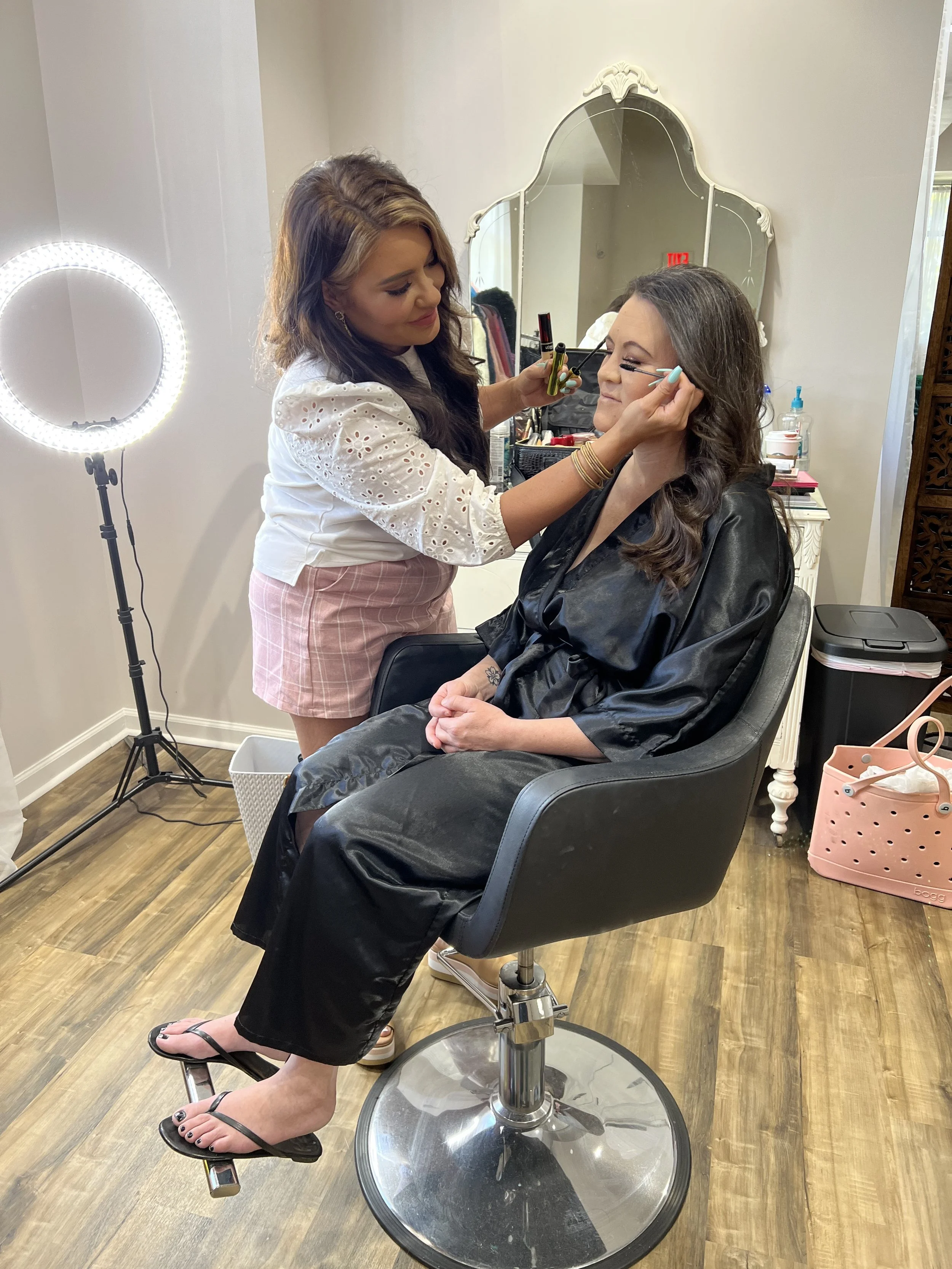  During professional hair and makeup styling 