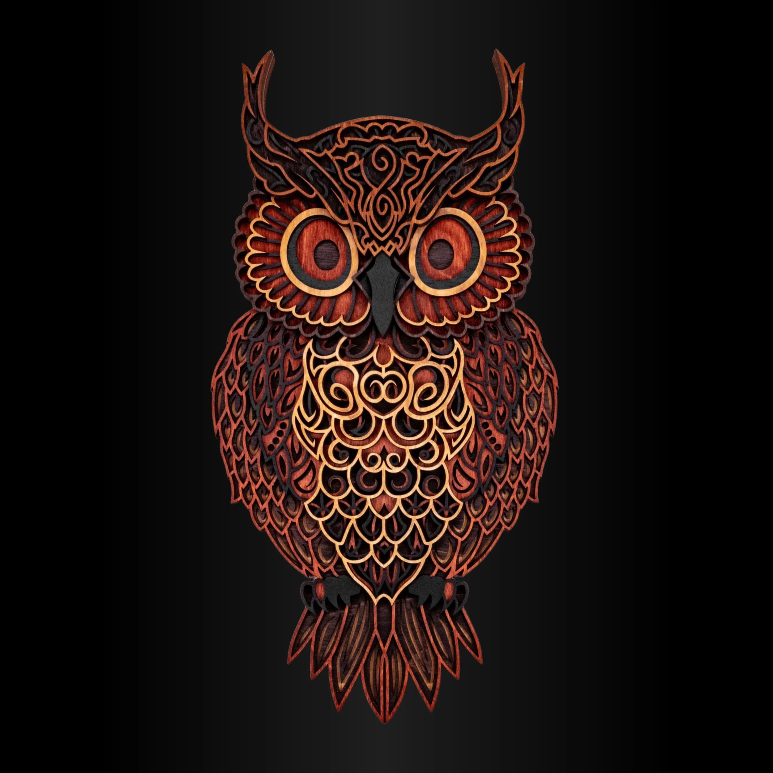 "Great Horned" 3D Layered Owl Wall Art