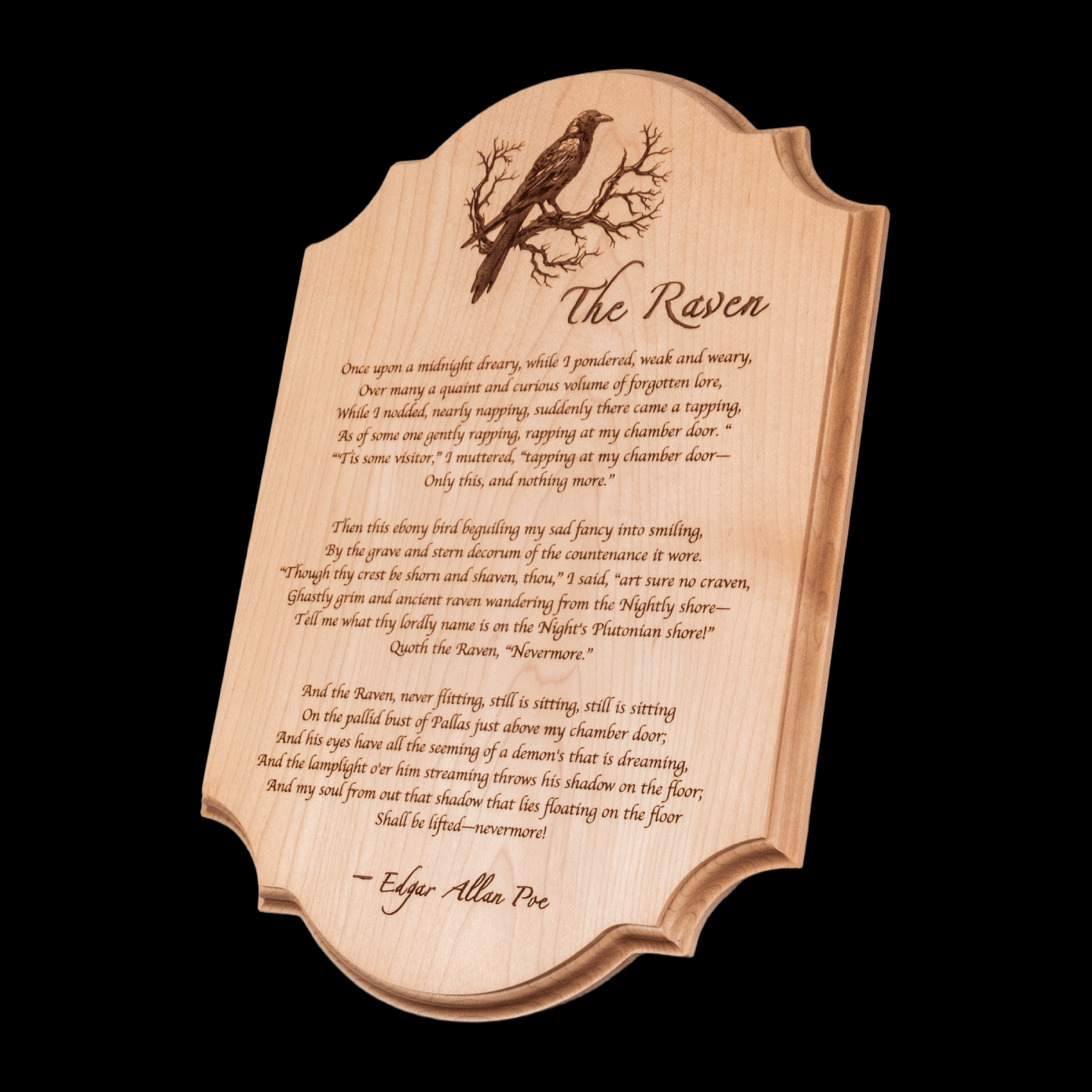 The Raven, Engraved Solid Maple Wall Art