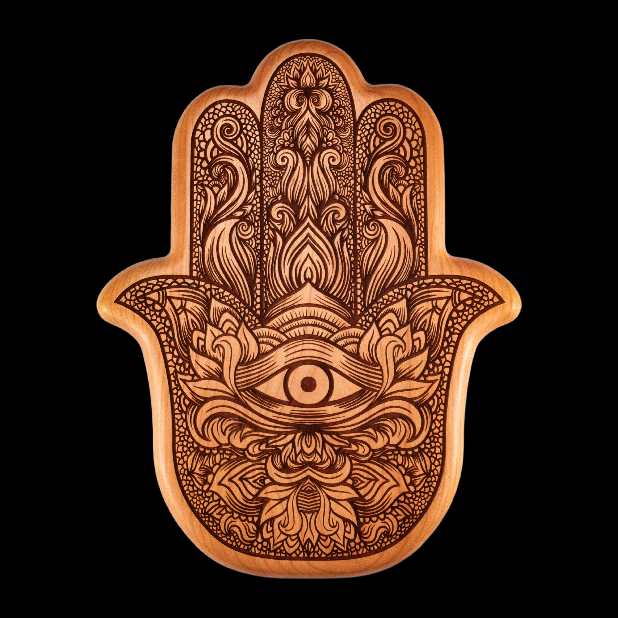 Hamsa Engraved Solid Cherry Wall Art