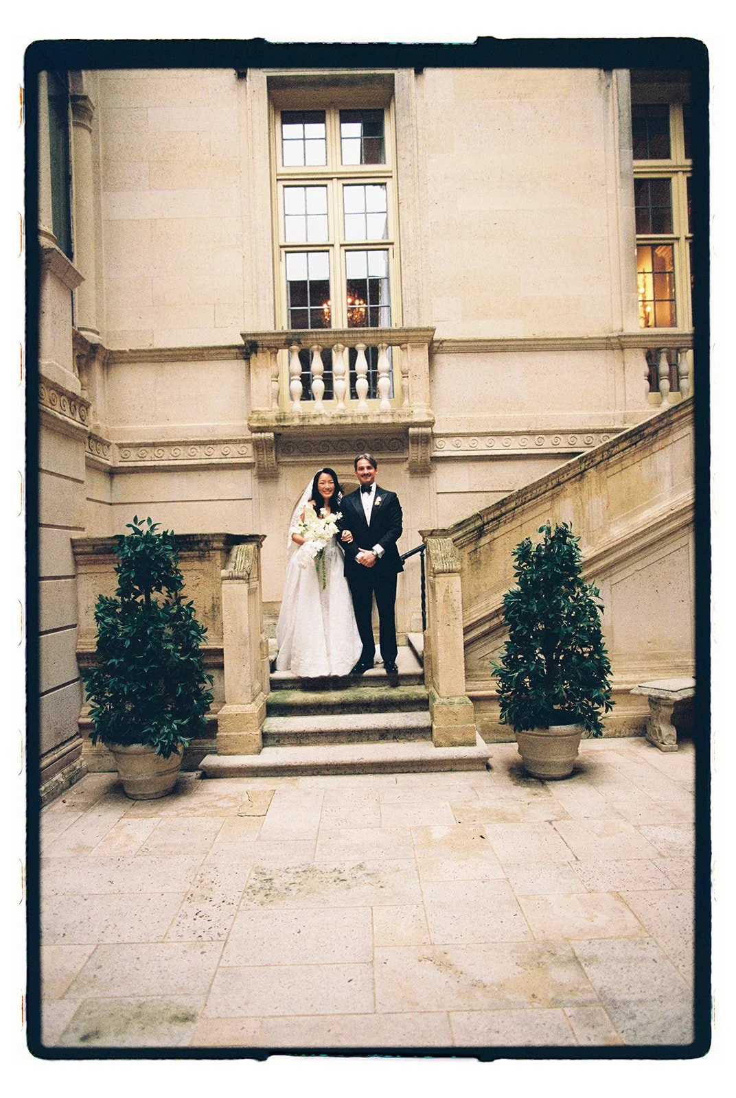 Wedding photo on film at the Burden Kahn mansion in new york city
