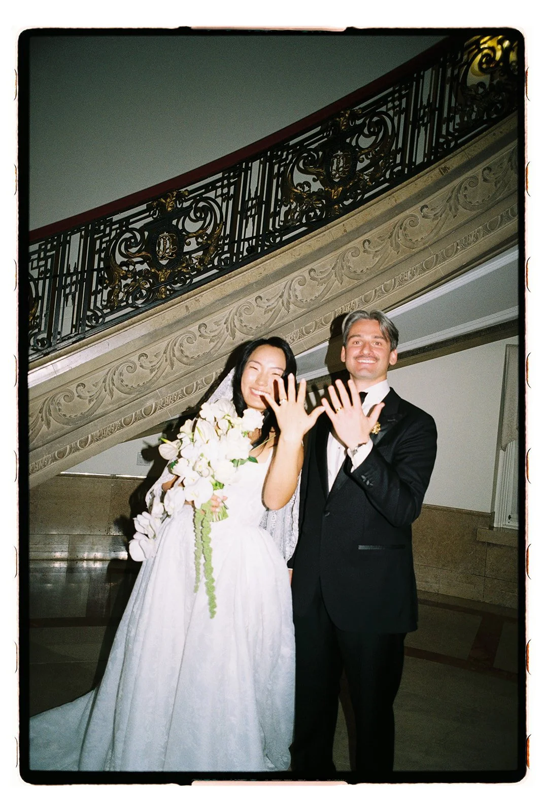 Fun wedding portrait on film at the Burden Kahn Mansion