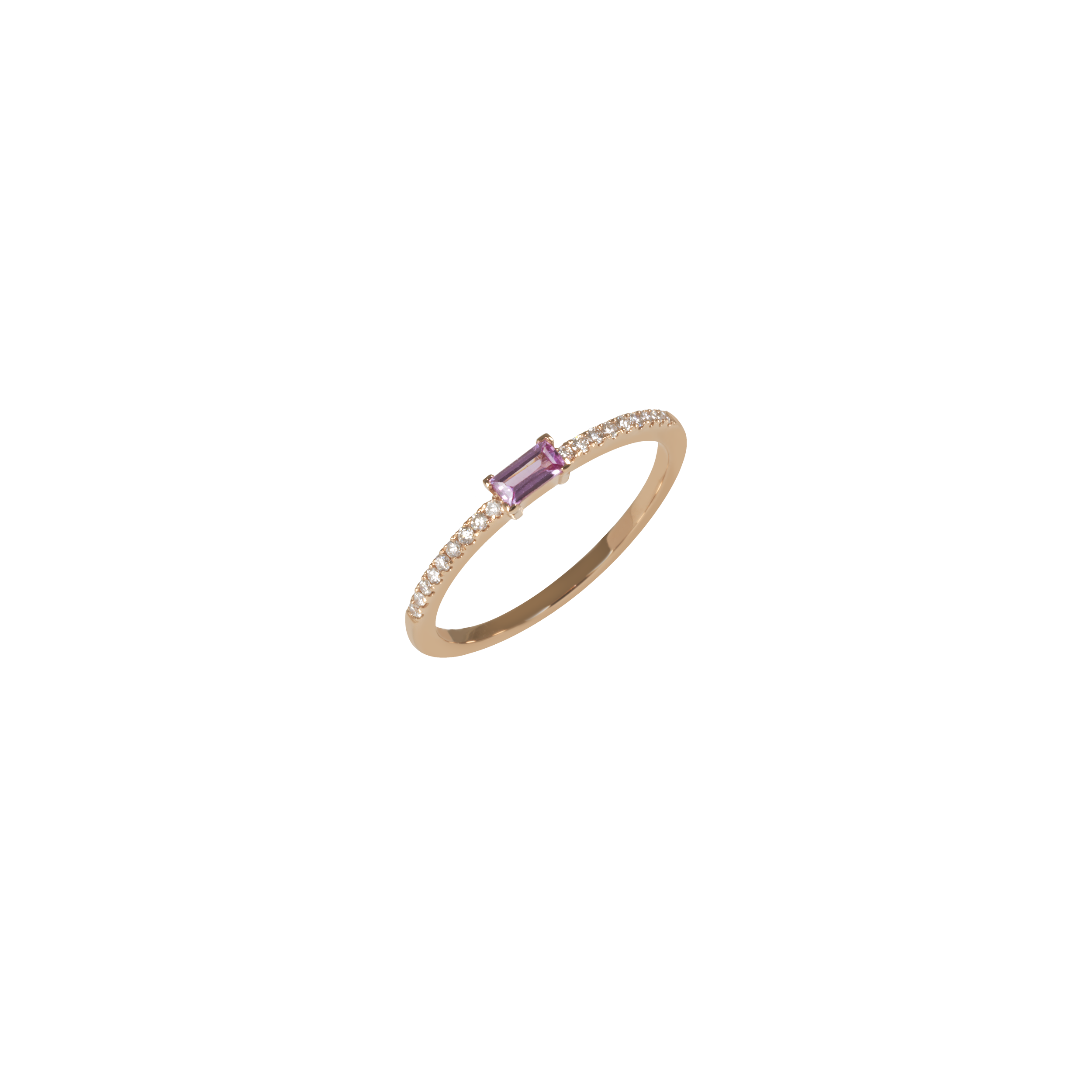 Alliance Baguette Saphir rose et Diamants