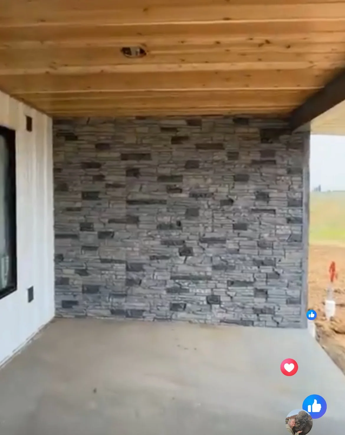 Faux stone - Genstone product with a cedar soffit on a Barndiminium 