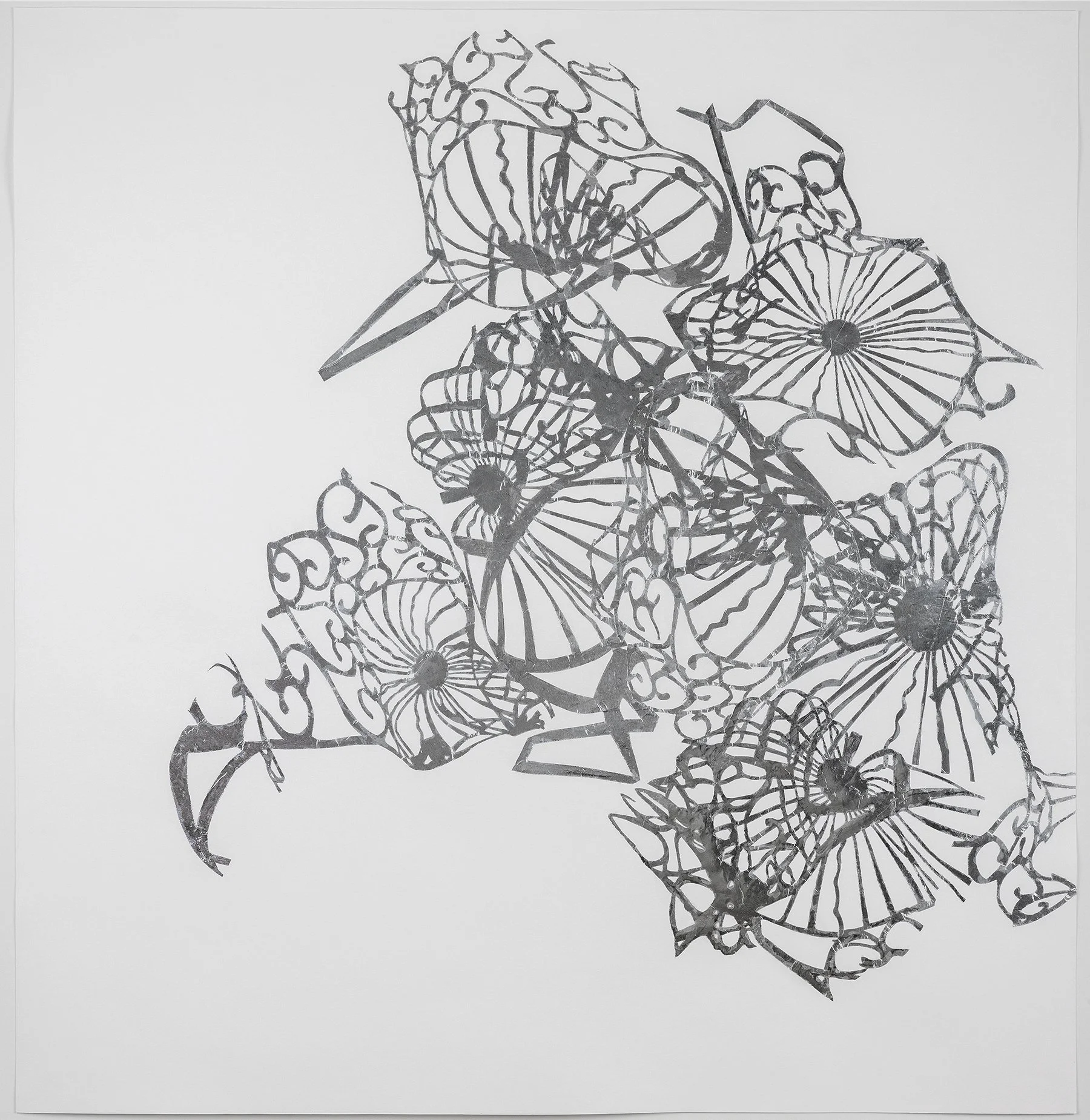 Big Web foil on paper 45 x 48 3/4 inches, framed