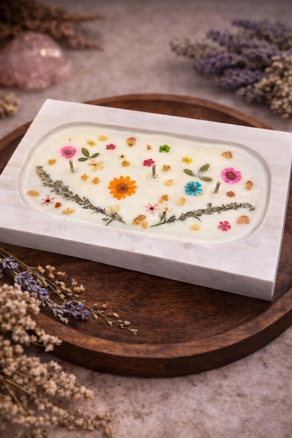 Multi Color Flowers Botanical Vanilla & Floral Beeswax Candle