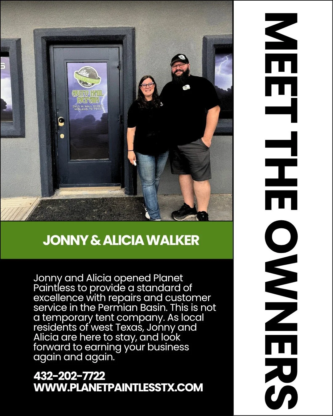 đ Meet Jonny & Alicia—your friendly, local PDR experts with a passion for cars and customer care. Experience the Planet Paintless difference!
#PlanetPaintless #MeetTheOwners #LocalBusiness #MidlandTX #PDRExperts #JonnyWalker #AliciaWalker