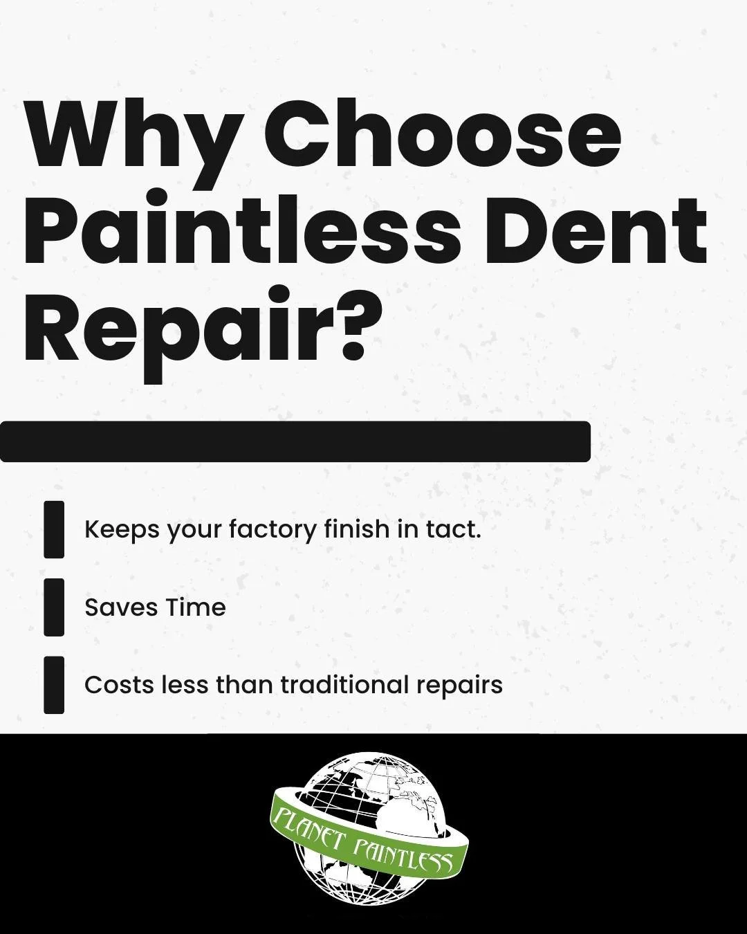 Why choose paintless dent repair?

-It keeps your factory finish in tact.
-It saves time.
-It costs less than traditional repairs. 

Call us today or visit our website to learn more. 📲
