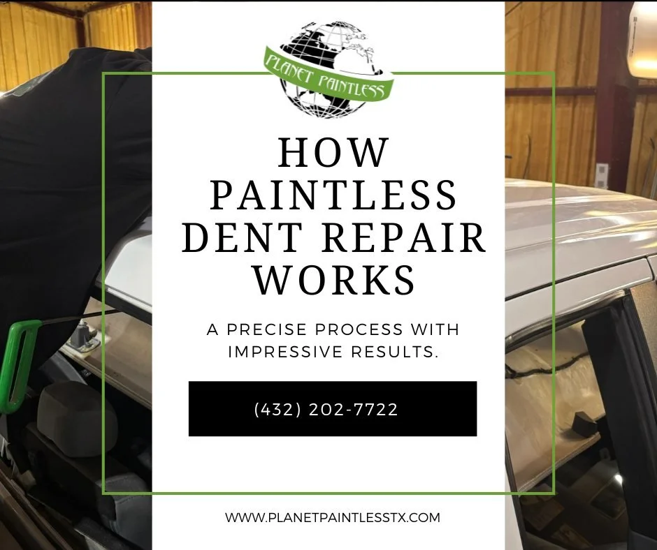 Paintless dent repair works by carefully reshaping the metal from behind the damaged area. No paint, no fillers, and no color matching needed. Planet Paintless delivers clean, professional results while preserving your vehicle&rsquo;s original finish