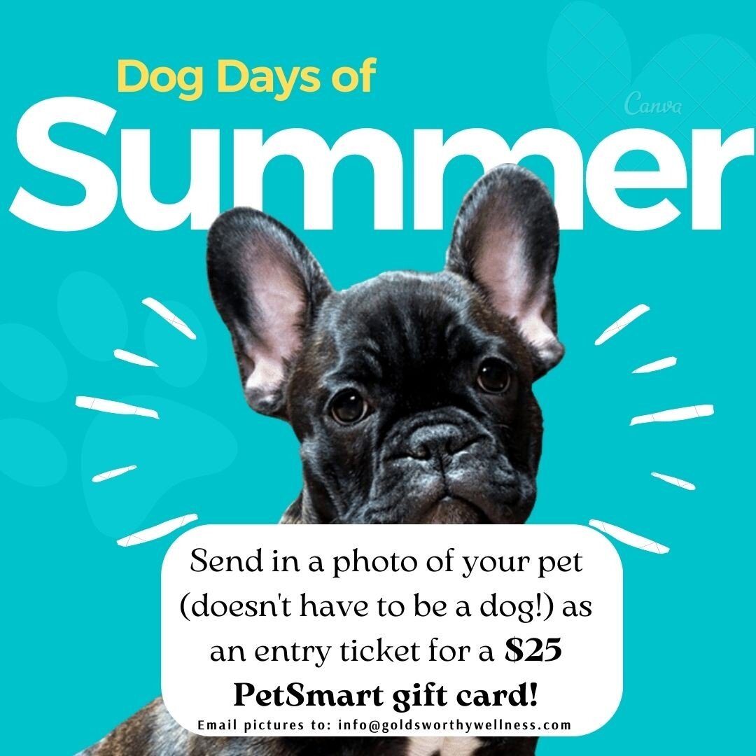 📸 Show us your adorable fur babies for a chance to win a $25 PetSmart gift card! This draw will go on for the month of August 🐾 

Email photos to info@goldsworthywellness.com