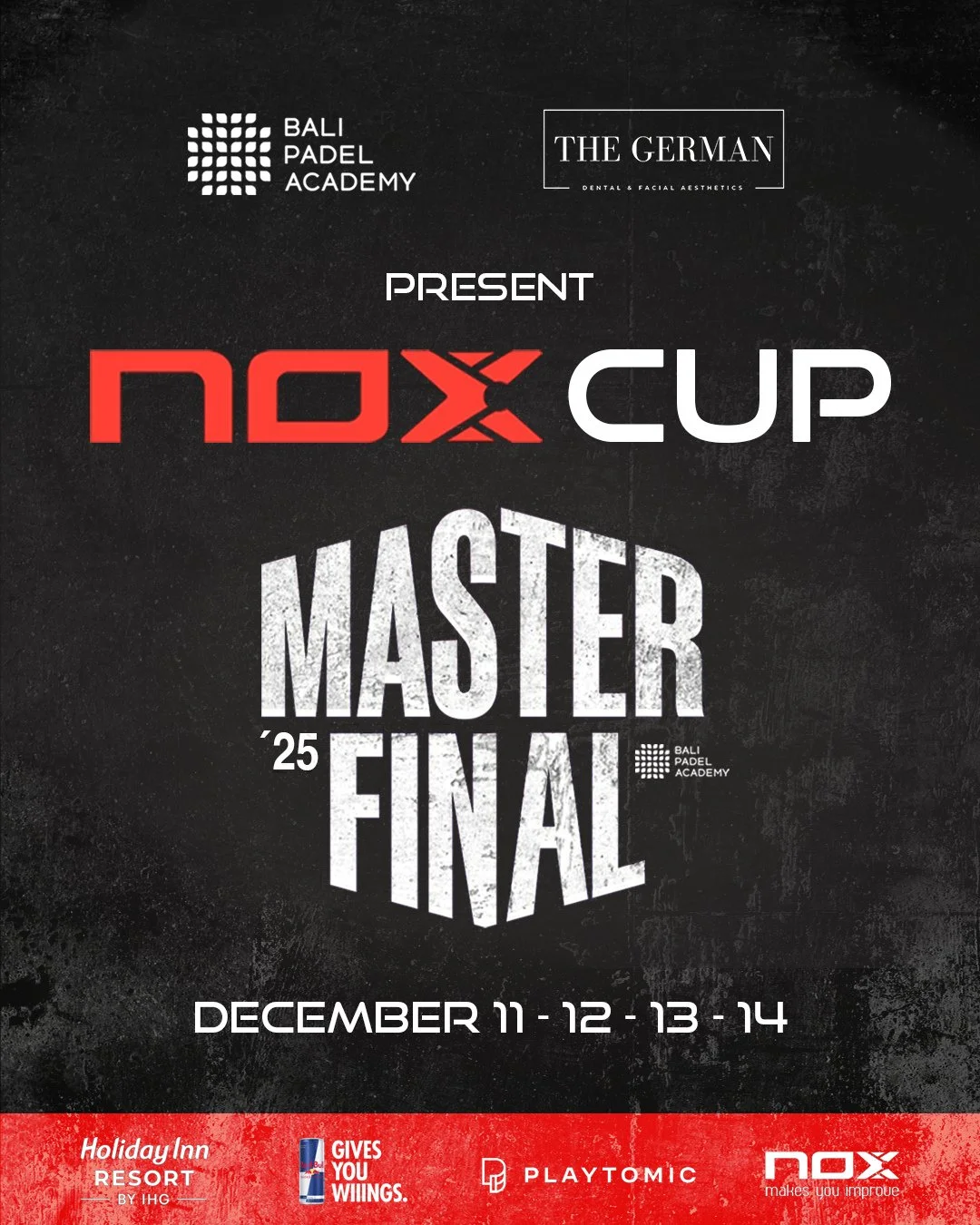 The NOX CUP Master Final is coming back to Bali Padel Academy this December 11&ndash;14, 2025.⁠
⁠
Four days of world-class padel, intense rallies, and an atmosphere like no other. 🌴✨⁠
⁠
With a $12,000 prize pool for the PRO categories, the stakes ar