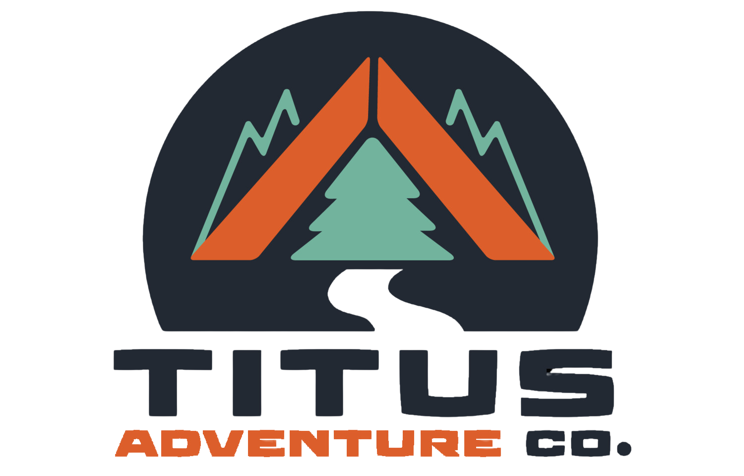 Logo with stylized mountain, tree, and lightning bolt above the words "Titus Adventure"