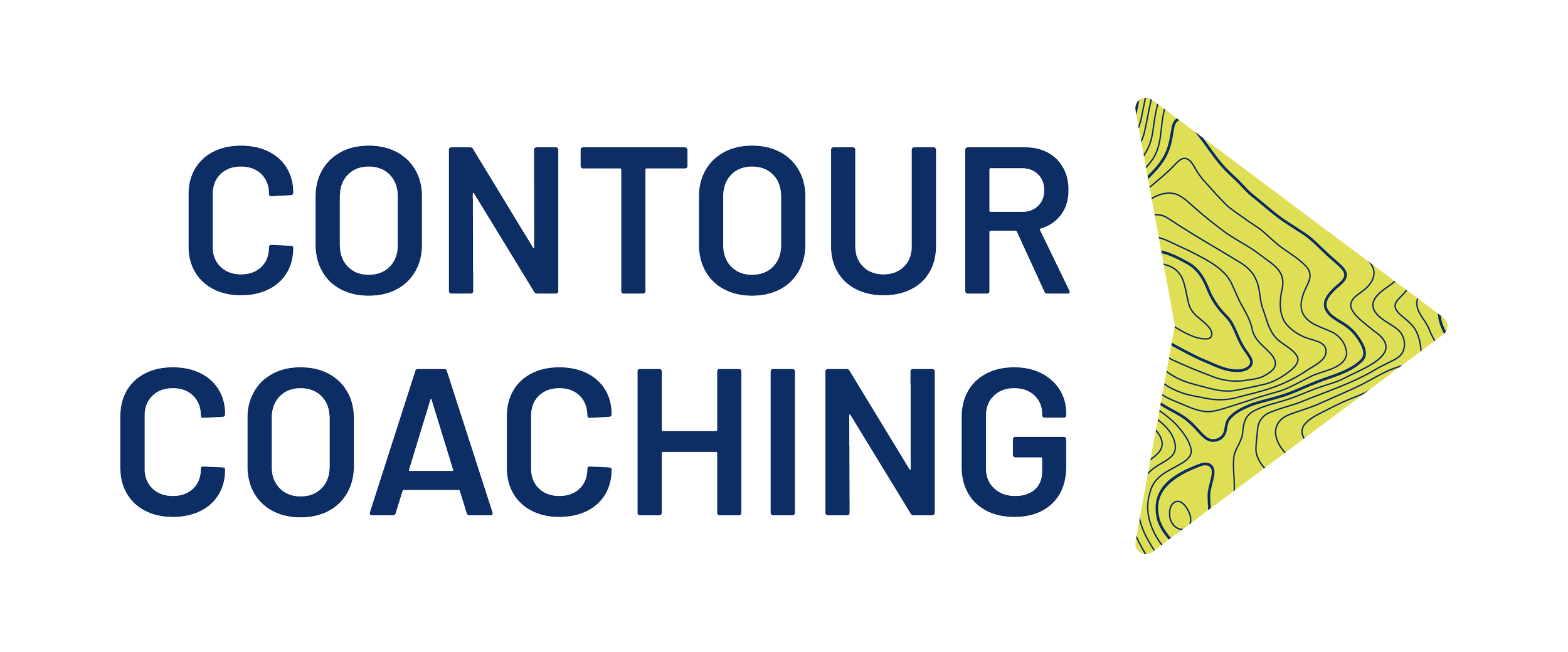 Logo for Contour Coaching featuring the words 'CONTOUR COACHING' in blue with a stylized yellow arrow with contour lines pointing right.