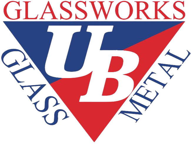 Logo for Glassworks, featuring a large red and blue triangular design with the words 'Glassworks' at the top and 'Casas', 'U3', and 'Nuclear' around it.