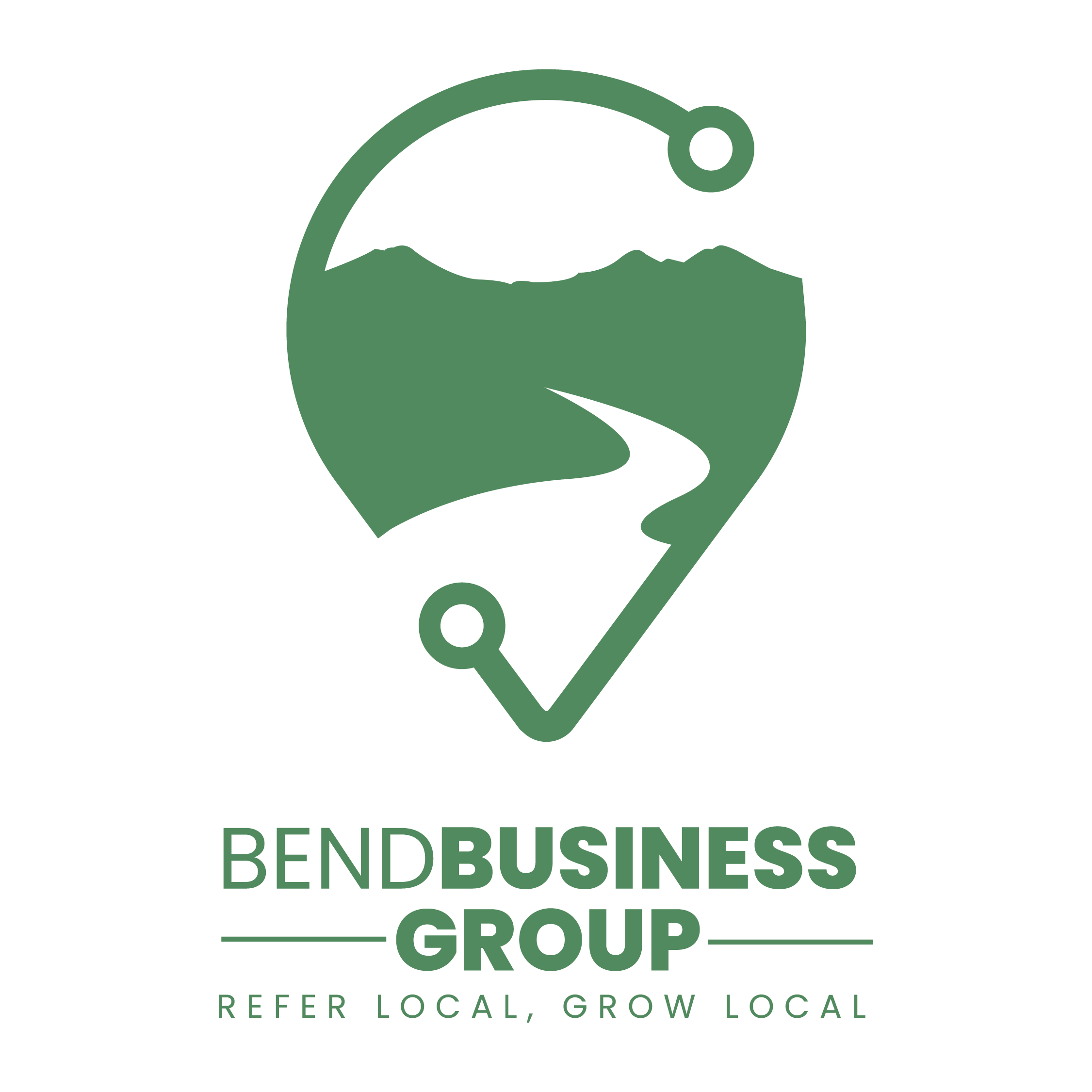 Logo of a business group with a stylized mountain landscape and a swooping line, including the text 'Pendragon Business Group' and a tagline 'Refer Local, Grow Local'.