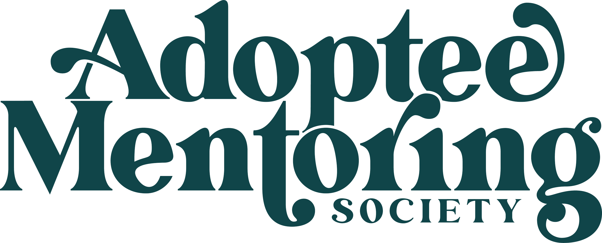 The logo of the Adopted Mentoring Society, featuring stylized, large, overlapping dark teal letters spelling out the organization's name.