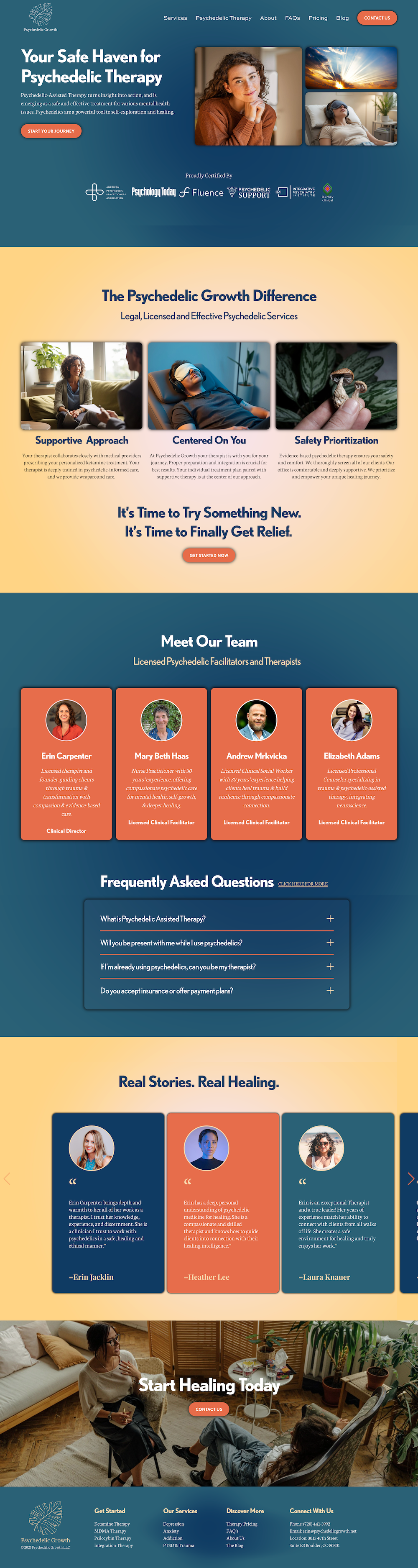 Psychedelic Growth Homepage on Squarespace Therapy Website