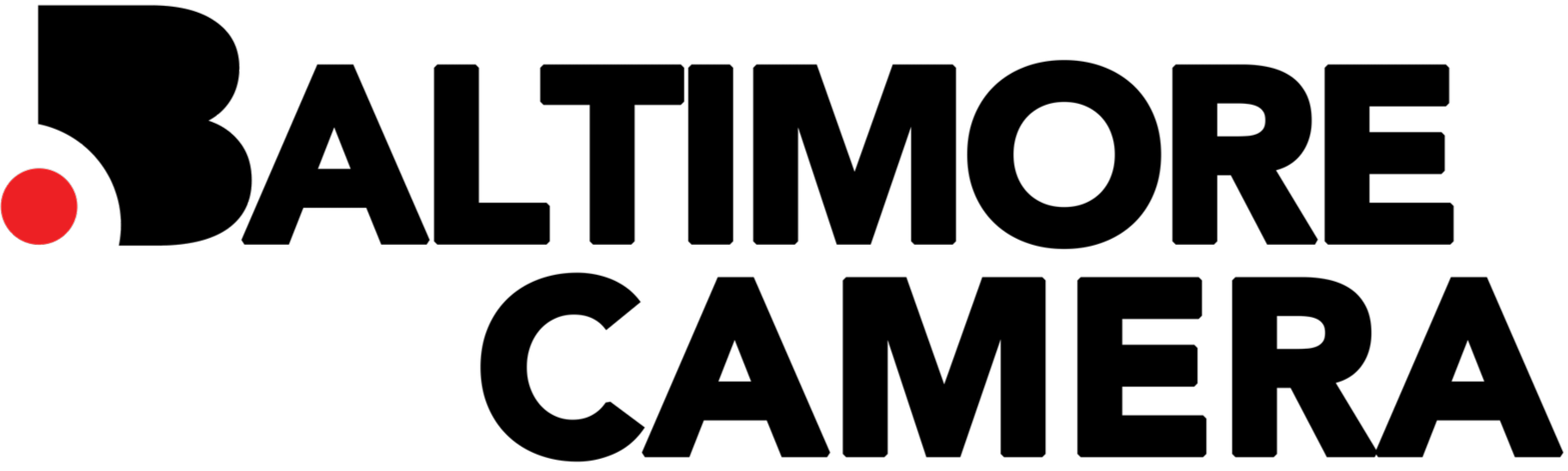 Black logo with a red dot on the left and the words 'Baltimore Camera'.