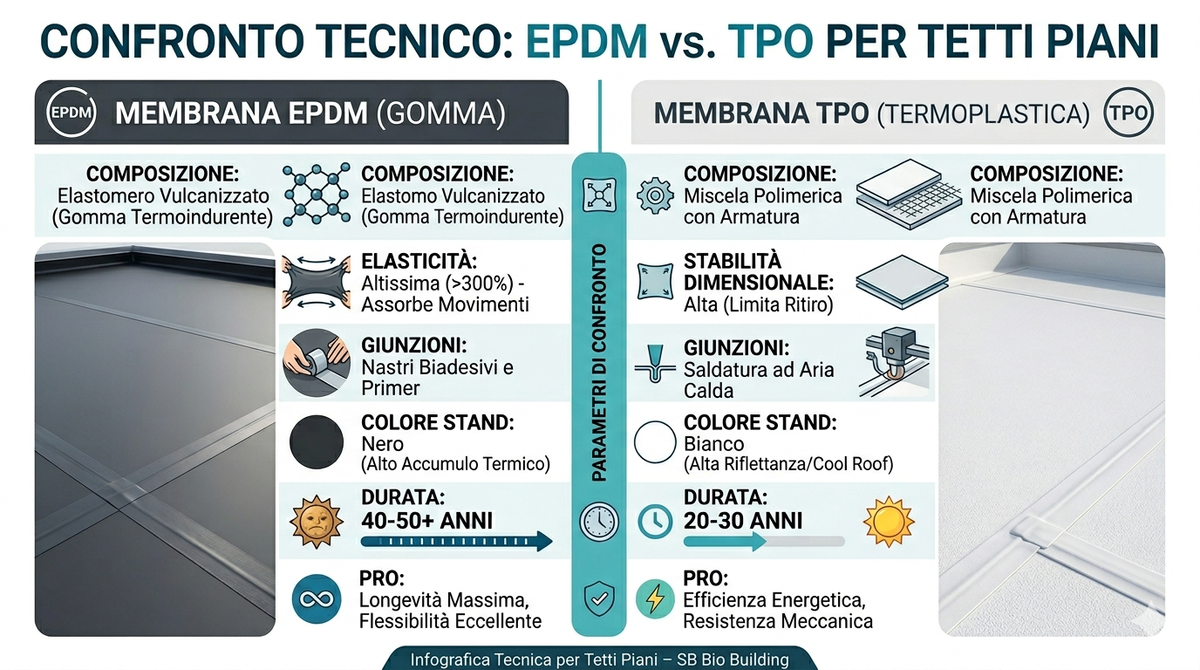 Confronto tra membrane impermeabili in EPDM e TPO per coperture piane riflettenti