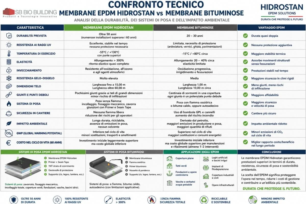  Impermeabilizzazione; analisi comparativa membrane EPDM vs  bitume-polimero