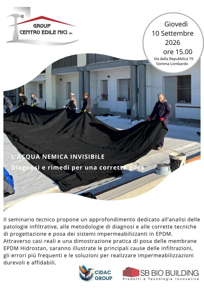 Invito Seminario Tecnico e Dimostrazione Pratica: L’Acqua Nemica Invisibile  Impermeabilizzazione in EPDM