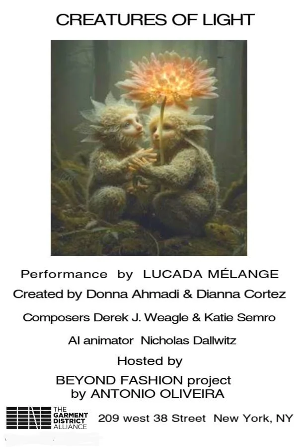 "Creatures of Light"
Butoh-Voice-Animation-Composition
Garment District Alliance in Beyond Fashion
with Antonio Oliveira
October 2025